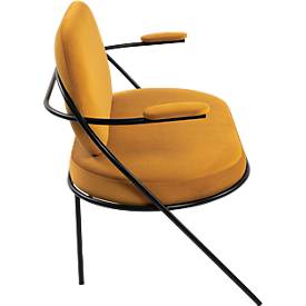 Zweisitzer Sofa meet by Paperflow Saturne, mit Armlehnen, B 1180 x T 730 x H 880 mm, Stahlrohr, Samt, Schwarz/Safran