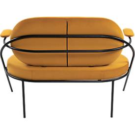 Zweisitzer Sofa meet by Paperflow Saturne, mit Armlehnen, B 1180 x T 730 x H 880 mm, Stahlrohr, Samt, Schwarz/Safran