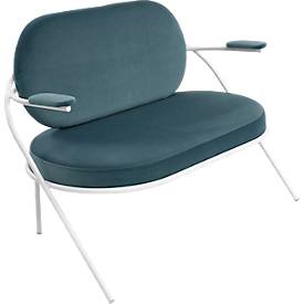 Zweisitzer Sofa meet by Paperflow Saturne, mit Armlehnen, B 1180 x T 730 x H 880 mm, Stahlrohr, Samt, Weiß/Blau