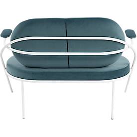 Zweisitzer Sofa meet by Paperflow Saturne, mit Armlehnen, B 1180 x T 730 x H 880 mm, Stahlrohr, Samt, Weiß/Blau