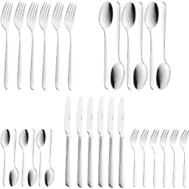  30-teiliges Besteckset für 6 Personen, Edelstahl 18/0, Klingenstahlmesser, 2,2/1,8 mm, spülmaschinenfest