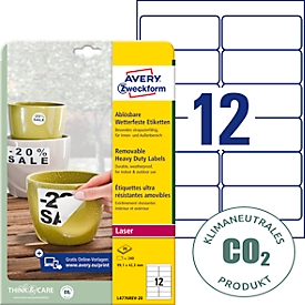  Avery® Zweckform Étiquettes L4776REV, résistantes aux intempéries, amovibles, adaptées à l'imprimante, rectangulaires, polyester, blanc mat, 240 pièces sur 20 feuilles