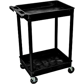  Chariot polyvalent en plastique, 2 étages en auge,  L 610 x l. 460 mm, capacité de charge 150 kg, en plastique noir