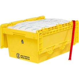  Conteneur pour produits dangereux SSI Schäfer, pour batteries lithium-ion seCon KMB-DH627 GGV, avec couvercle, L 600 x l 400 x H 307 mm, en polypropylène, jaune