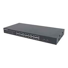 "Intellinet 24-Port Gigabit Ethernet Switch with 2 SFP Ports, 24 x 10/100/1000 Mbps RJ45 Ports + 2 x SFP, IEEE 802.3az (Energy Efficient Ethernet), 19"" Rackmount, Metal - Switch - 24 Anschlüsse - unmanaged - an Rack montierbar"