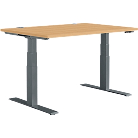 	Schäfer Shop Genius desk MODENA FLEX, electrically height-adjustable, rectangular, T-leg, W 1200 x D 800 mm, beech/anthracite