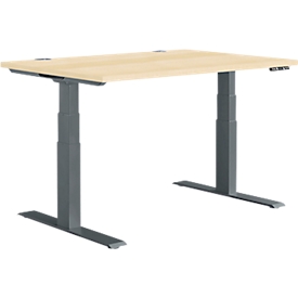 	Schäfer Shop Genius desk MODENA FLEX, electrically height-adjustable, rectangular, T-leg, W 1200 x D 800 mm, maple/anthracite