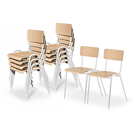 10er‑Set Ceha Stapelstuhl CS3, ohne Armlehnen, B 385 x T 390 x H 490 mm, Buche/lichtgrau