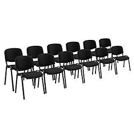 12er‑Set Stapelstuhl ISO Basic, ohne Armlehnen, 4‑Fußgestell, Stoffbezug schwarz, Gestell schwarz