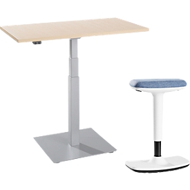 2-tlg. Büromöbel-Set, Monosäulen-Beistelltisch Start Off, elektrisch höhenverstellbar, Ahorn/weißaluminium 