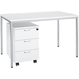 2-tlg. Stahlrohrtisch-Set, Stahlrohrtisch, weiß/weißaluminium