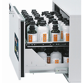 2ème niveau coulissant pour les armoires de sécurité asecos des séries UB90 et UB30, acier inoxydable 1.4301, L 746 x P 442 x H 45 mm, 5,5 l, jusqu'à 25 kg