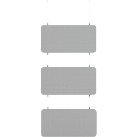 3-Fach-Baffel, hängend, für Deckenmontage, 3 Elemente, Absorberklasse A, B 1200 x H 400 mm, Akustikvlies, Gesamthöhe: 1800 mm, hellgrau