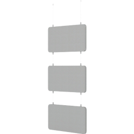 3-fold baffle, suspended, for ceiling mounting, 3 elements, absorber class A, W 600 x H 400 mm, acoustic fleece, total height: 1800 mm, light gray