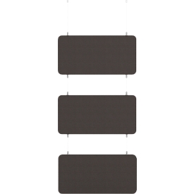 3-voudige baffle, hangend, voor plafondmontage, 3 elementen, absorberende klasse A, B 1000 x H 500 mm, akoestisch vlies, totale hoogte: 2100 mm, donkergrijs