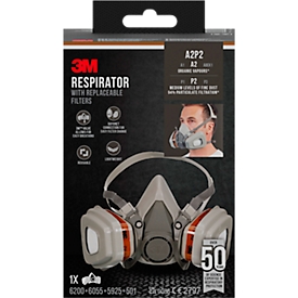 3M Atemschutz Set 6002KIT-1, bestehend aus 1 x Atemschutzmaske 6200 mit Schutzklasse A2P2/2 x Filter 6055/2 x Filter 5925/2 x Filterhalterungen 501