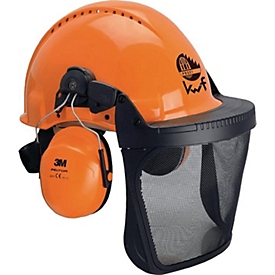 3M boswerkerscombinatie G3000M, oranje, UV-gestabiliseerd, EN 397, EN 352-3, SNR 28 dB, gelaatsbescherming nylon gaas