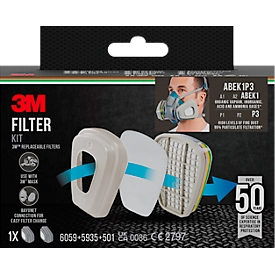 3M filterset 6004-1, beschermingsklasse ABEK1P3, bestaande uit 2 x filter 6059/2 x filter 5935/2 x filterhouder 501