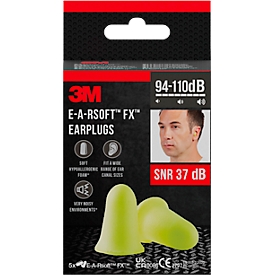 3M Gehörschutzstöpsel E-A-Rsoft™ FX™, Einweg, Glockenform, SNR 37 dB, weicher PU-Schaumstoff, gelb, Packung mit 5 Paar