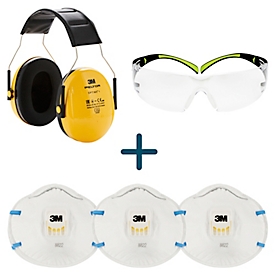3M Schutzausrüstungs-Set, 1 x Kapselgehörschutz PELTOR H510A, 3 x Atemschutzmaske Cool Flow™ 8822, FFP2 + 1 x Schutzbrille SecureFit 400