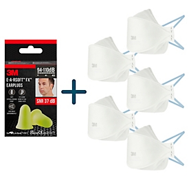 3M Schutzausrüstungs-Set, 5 x Atemschutzmaske Aura™ 9320+, FFP2 + 5 Paar Gehörschutzstöpsel E-A-Rsoft™ FX™, Einweg, SNR 37 dB