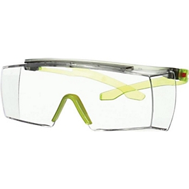 3M Schutzbrille SecureFit 3700, EN 166-1FT, Überbrille, grau/lindgrün, flache Bügel, weicher Nasensteg