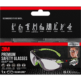 3M Schutzbrille SOLUS™ 1000, EN 166:2001, UVA/UVB/UVC-resistent, Antibeschlag-Beschichtung, abnehmbare Dichtung, Mikrofaserbeutel, PC