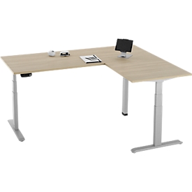 90° schuine tafel, elektrisch in hoogte verstelbaar, 3-motortechnologie, tot 150 kg, T-poot frame, B 2000 x D 1600 mm, incl. Memorymaster, eiken