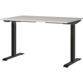 Aalborg desk, electrically height-adjustable, rectangular, up to 80 kg, T-leg frame, W 1200 x D 800 x H 720 - 1200 mm, cashmere/black-grey