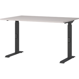 Aalborg desk, mechanically height-adjustable, up to 80 kg, rectangular, C-foot, W 1200 x D 800 x H 680 - 910 mm, cashmere/black-grey