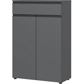 Aalborg filing cabinet, 1 drawer, 2 doors, 2 shelves, furniture glides, melamine resin-coated, W 810 x D 400 x H 1200 mm, graphite