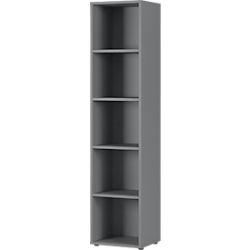 Aalborg filing shelf, 4 adjustable shelves, load capacity up to 30, furniture glides, chipboard, melamine resin-coated, W 450 x D 400 x H 1970 mm, graphite