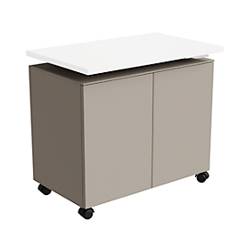 Aanbouwcontainer SOLUS PLAY, verrijdbaar, 2 vleugeldeuren, B 800 x D 500 x H 720 - 1080 mm, Steengrijs