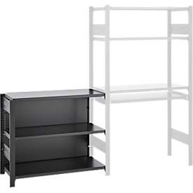 Aanbouwrek voor ORDO Home rekken, 3 legborden, multifunctioneel, verrijdbaar, B 1060 x D 435 x H 825 mm, gitzwart mat RAL 9005