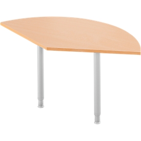 Aanbouwtafel, 135°, B 800 x D 800 mm, beuken/blank aluminium