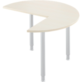 Aanbouwtafel, 3/4 cirkel, Ø 1200 mm, aanbouw rechts/links, esdoorn/blank aluminium