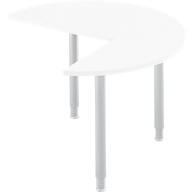 Aanbouwtafel, 3/4 cirkel, Ø 1200 mm, aanbouw rechts/links, wit/blank aluminium