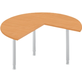 Aanbouwtafel, 3/4 cirkel, Ø 1400 mm, aanbouw rechts/links, beuken/blank aluminium
