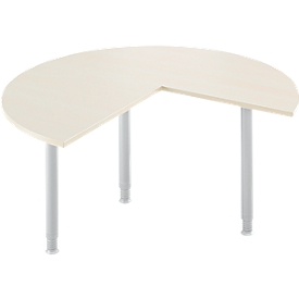 Aanbouwtafel, 3/4 cirkel, Ø 1400 mm, aanbouw rechts/links,  esdoorn/blank aluminium