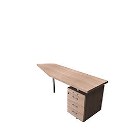 Aanbouwtafel met verrijdbaar ladeblok X-TIME-WORK, vrije vorm, B 1900/1000 x D 600 x H 740 mm, rechts, iep/aluminium