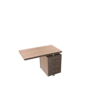 Aanbouwtafel met verrijdbaar ladeblok X-TIME-WORK, wangen, rechthoekig, B 1000 x D 600 x H 730 mm, iep/aluminium