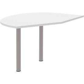 Aanbouwtafel rechts BARI, 2 steunpoten, vorm A, boog, B 1050 x D 1260 x H 680 - 820 mm, wit