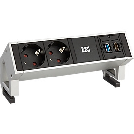 Aansluitstrip DESK 2, 2x Schuko, 1x HDMI 2.0, 1x USB 3.0, apparaatkabel 3 m, incl. montagebeugels, B 197 x D 70 x H 90 mm