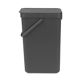 Abfallsammler Sort & Go, rechteckig, mit Wandhalterung, Deckel & Griff, 16 l, Kunststoff, grau