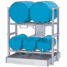 Abfüll-/Lagerstation asecos, Stahl verzinkt, für 3 x 60-L-Fass + 2 x 200-L-Fass, B 1335 mm