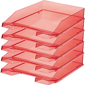 Ablagekorb HAN Klassik, für Format A4/C4, mit Beschriftungsfeld, stapelbar, B 255 x T 348 x H 65 mm, Kunststoff, rot/transparent, 6 Stück 