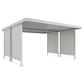 Abri extérieur Leipzig, utilisable des deux côtés, unité de base, l. 4300 mm, galvanisé