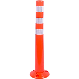 Absperrpfosten, für die Bodenbefestigung im Aussenbereich, reflektierend, mit Fuss, H 750 mm, PU, orange-weiss, 2 Stück