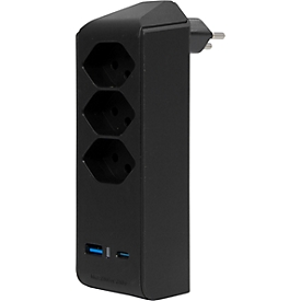 Abzweigstecker brennenstuhl® cleverLINE, 3-fach, 1 x USB-A/1 x USB-C, um 300° drehbar, ohne Aufhänger, IP20, Kunststoff, schwarz