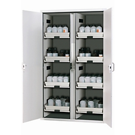 Acid and base cupboard asecos SL-CLASSIC, hinged doors, light grey front, W 1197 x D 603 x H 1965 mm